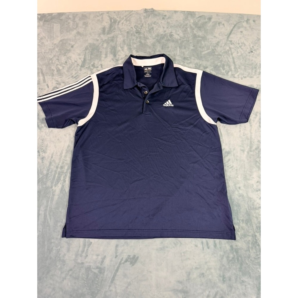 Adidas Golf Mens ClimaCool Polo Shirt Navy Blue White Stripes Size M RN 88387